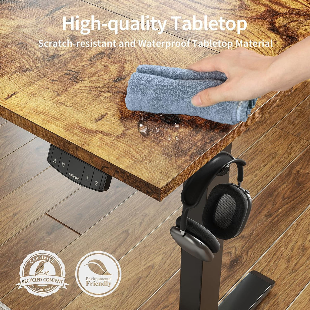 55*24 Inch Height Adjustable Electric Standing Desk, Rustic Brown | Sit Stand Up Computer Desk, Memory Presets