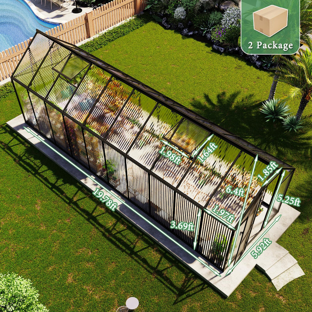 6x16 FT Walk-in Polycarbonate Greenhouse with 2 Top Windows