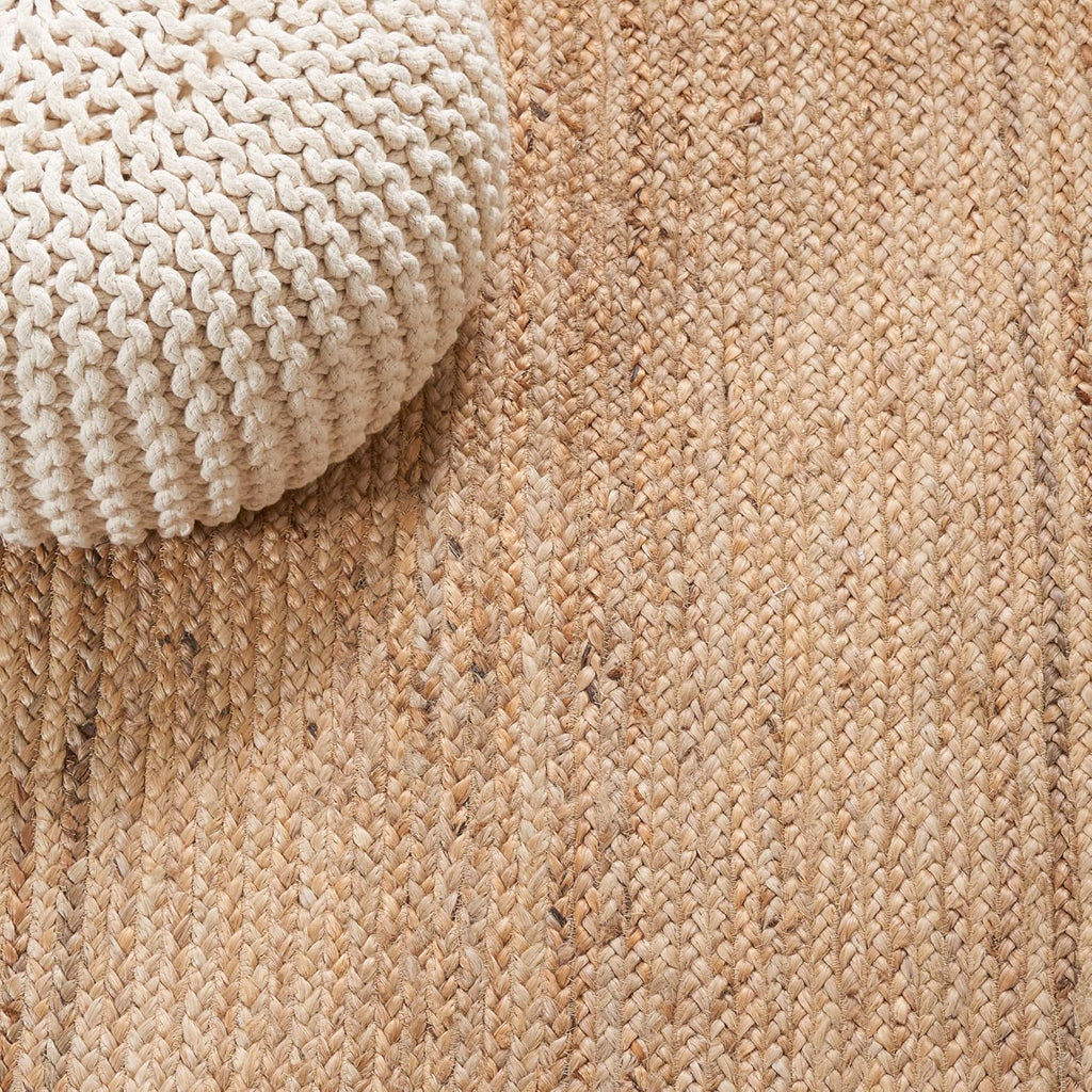 Natural Fiber Collection Area Rug - Oval, Natural & Blue, Handmade Jute, Ideal for High Traffic Areas