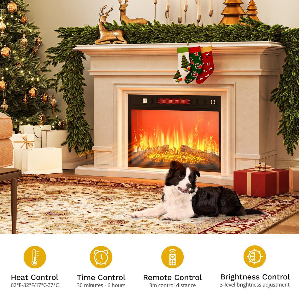 23 Inches Electric Fireplace Insert, Recessed Fireplace Heater with Remote Control, Adjustable Temperature, 6H Timer