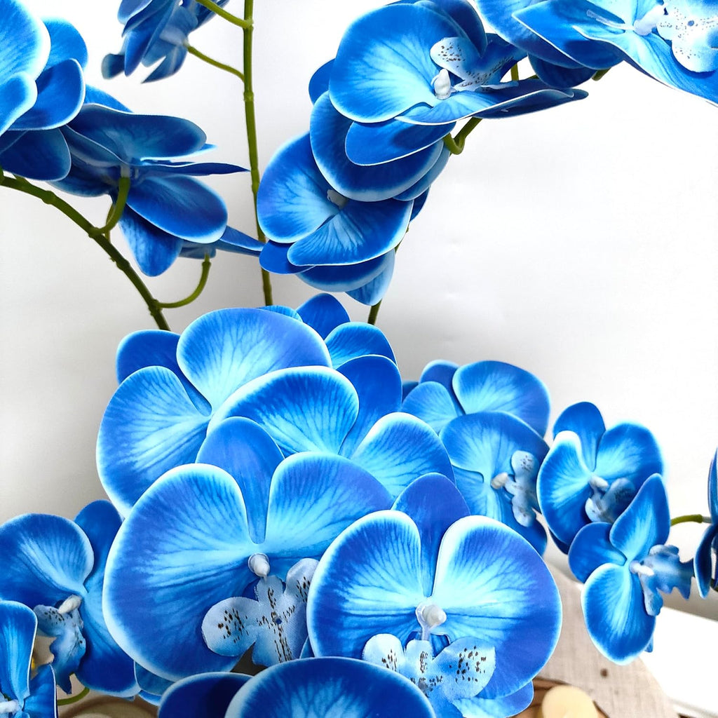 Blue Orchid Artificial Flowers Real Touch, 32'' Artificial Fake Faux Silk Orchid Stem Bouquets for Wedding - Set of 6