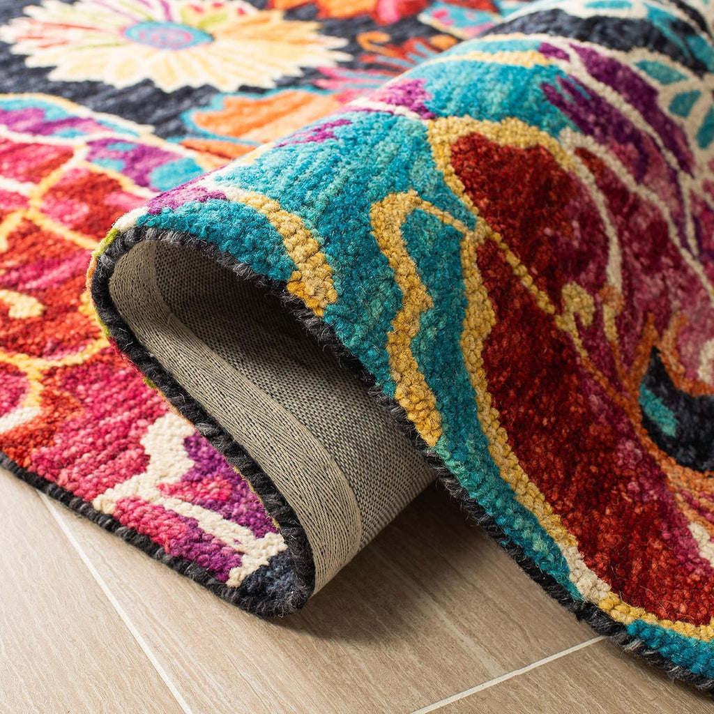 Aspen Area Rug - 9' x 12', Charcoal & Blue, Handmade Boho Floral Wool