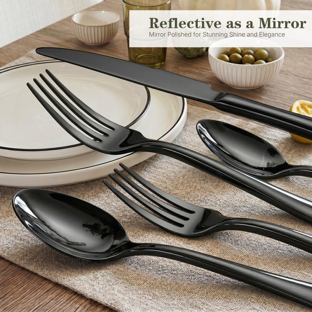 Black Silverware Set, 40-Piece 18/10 Stainless Steel Flatware for 6