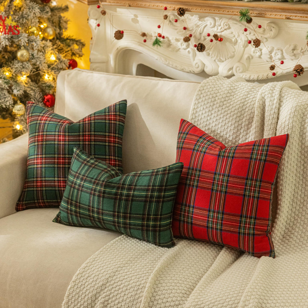 Christmas Plaid Decorative Throw Pillow Covers Red 26x26 Inches