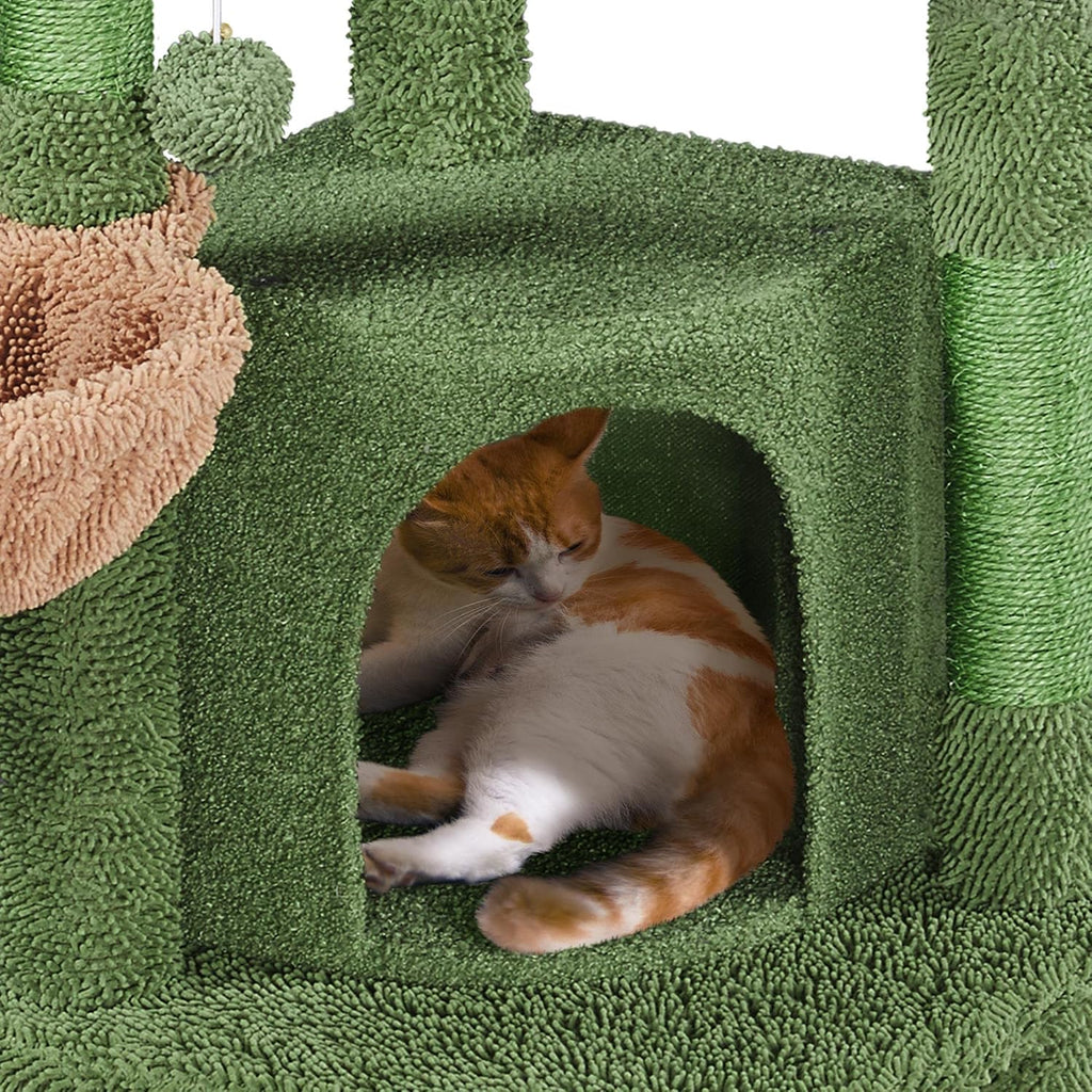42in Green Cactus Cat Tree Tower with Scratching Posts and Condo