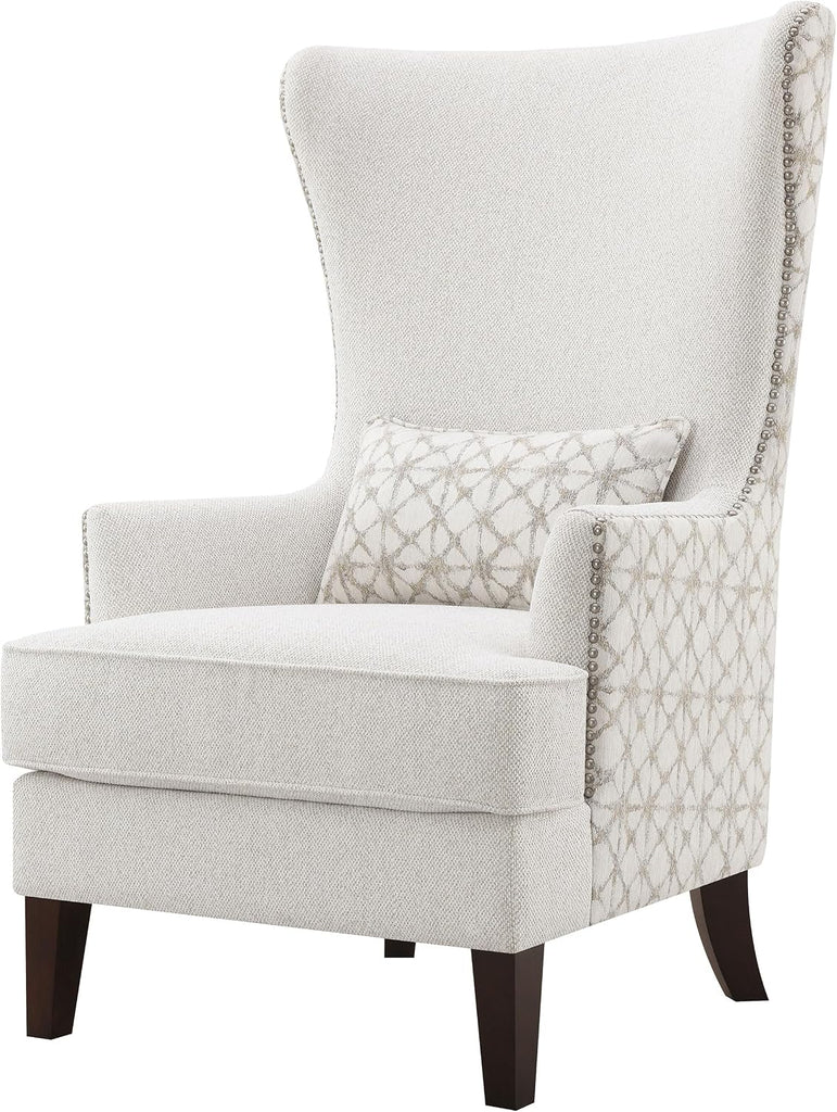 Home Furnishings - Pippin - Upholstered High Wingback Accent Chair with Brown Wood Legs, Track Arms, Removable