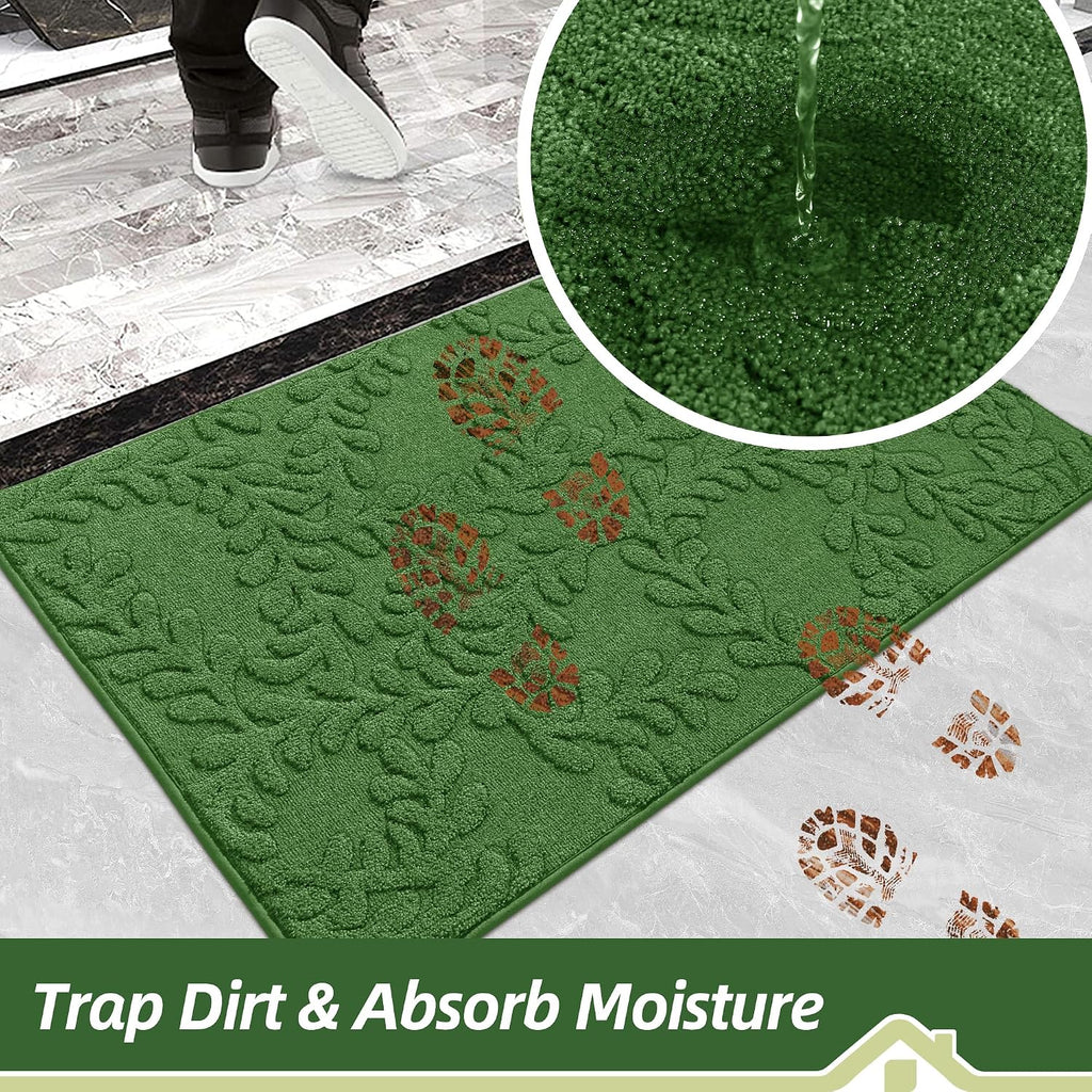 Dirt Trapper Door Mats 24" x 36", Non-Slip Doormat, Green | TPR Backing Dog Door Mat, Super Absorbent Welcome Mat for