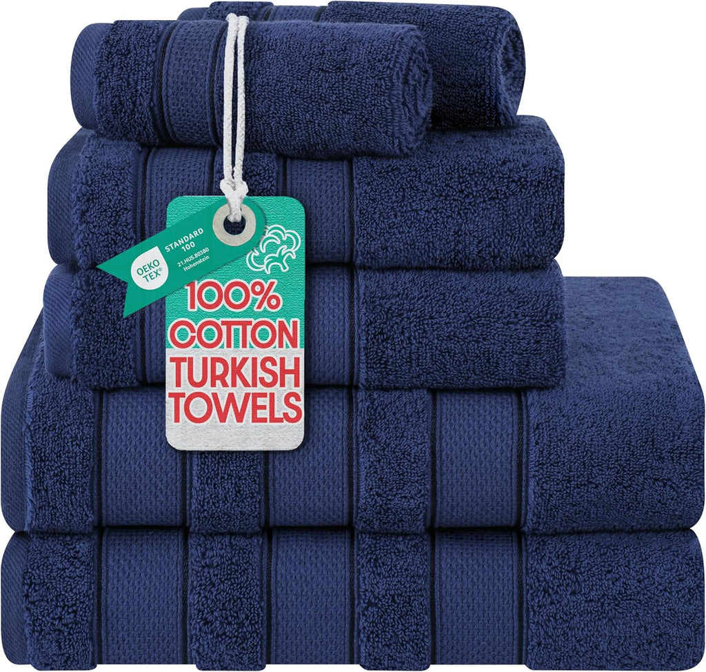 Soft Linen Salem Turkish Bath Towel Set, 100% Cotton 600 GSM 6 Piece Towels , 2 Bath Towels 2 Hand Towels 2