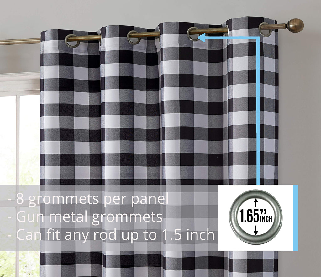 Hilltop Buffalo Check Textured Light Filtering Grommet Lightweight Window Curtains Drapery, 2 Panels (52 x 96 Inch