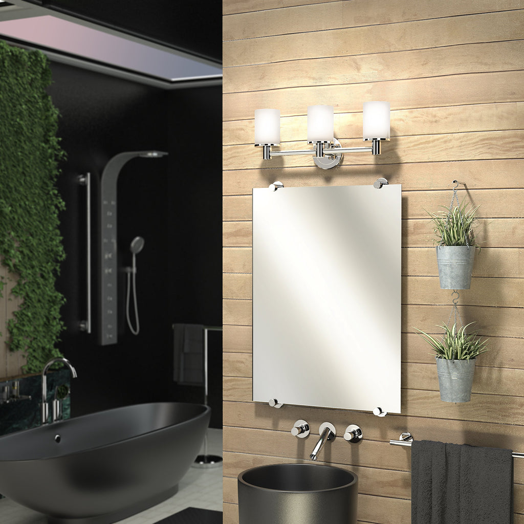 Latitude II Frameless Oval Bathroom, Wall Mounted Pivoting Tilting Vanity, Beveled Glass, Chrome Brackets, 26.5" H