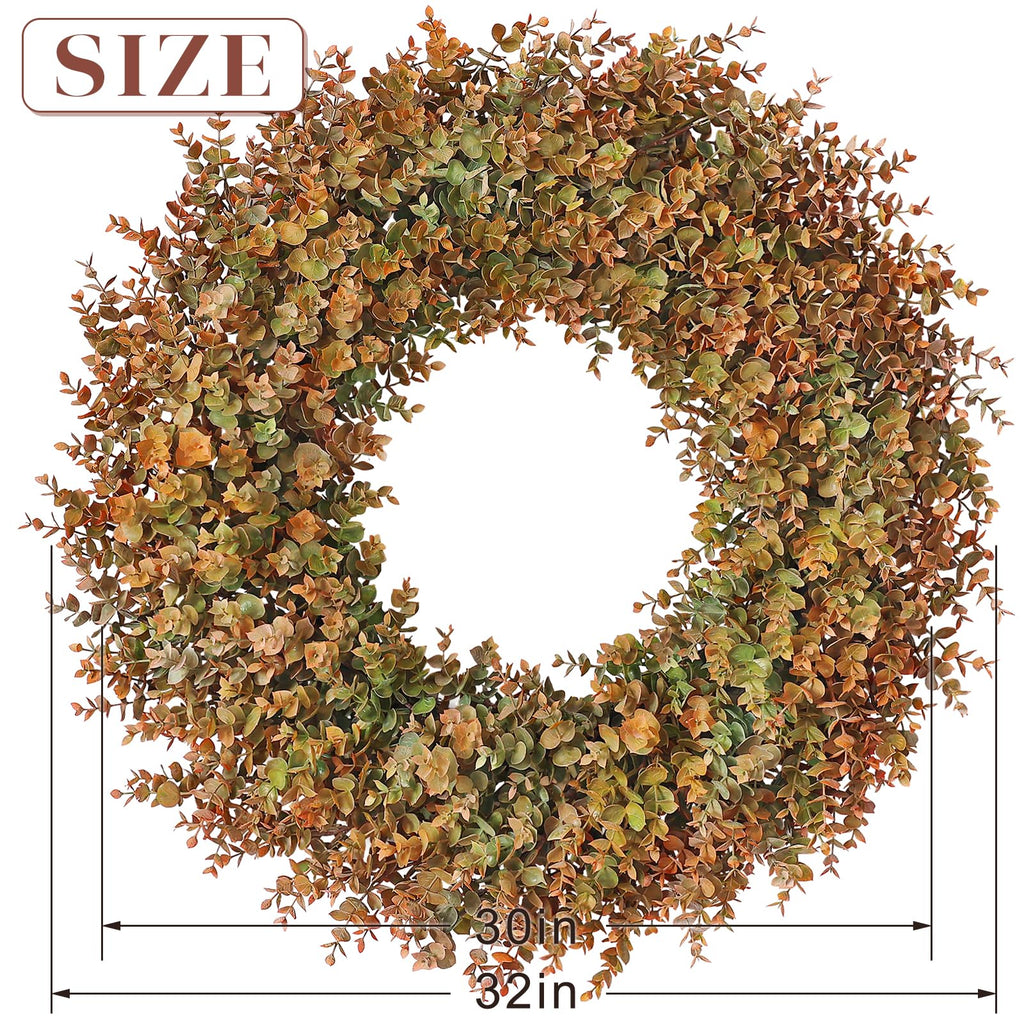 32" Large Fake Eucalyptus Fall Wreath for Front Door Decor(Orange-Green)