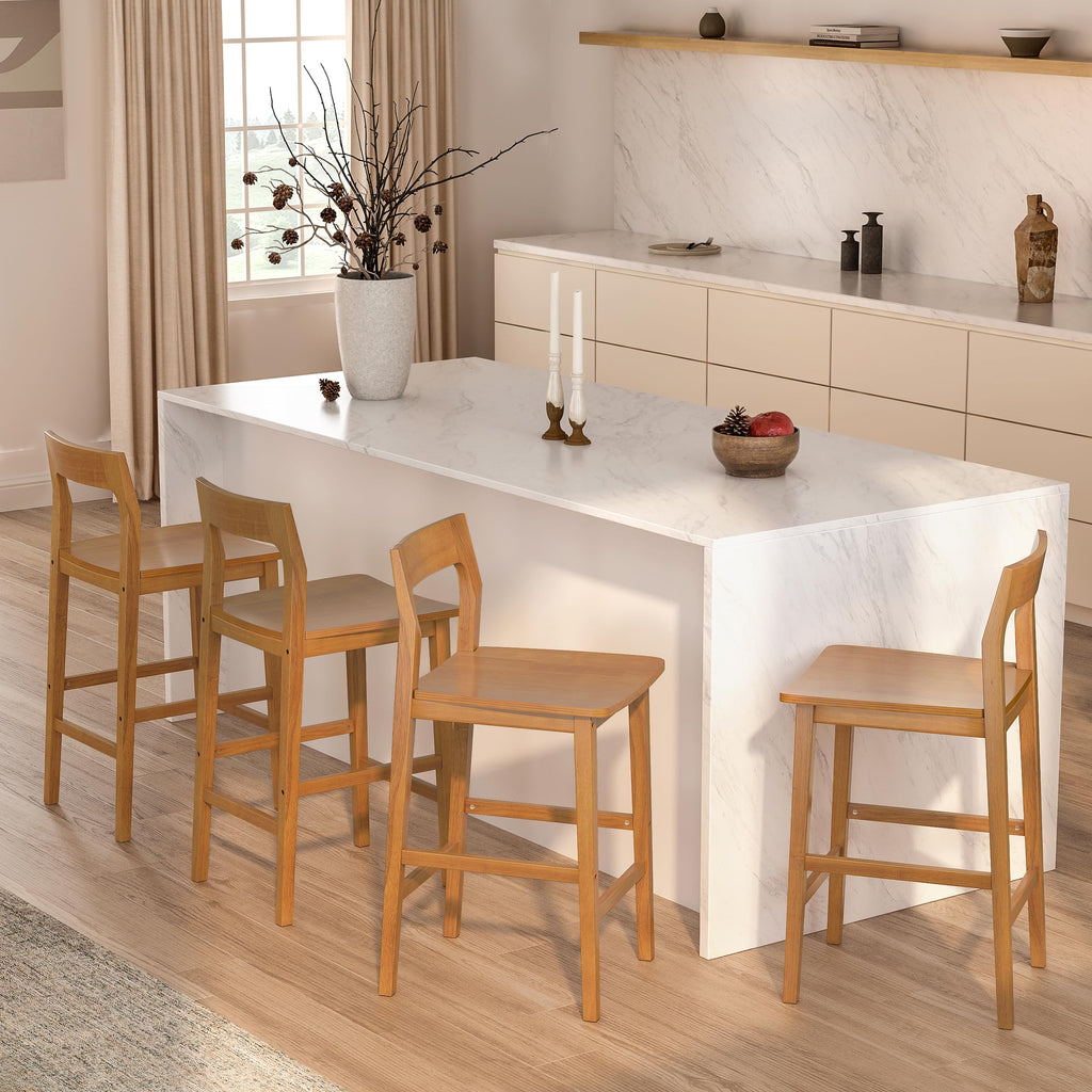 Counter Height Stools Set of 3, Farmhouse 25" Bar Stools with Solid Wood Legs & Back, Mid Century Modern Barstools