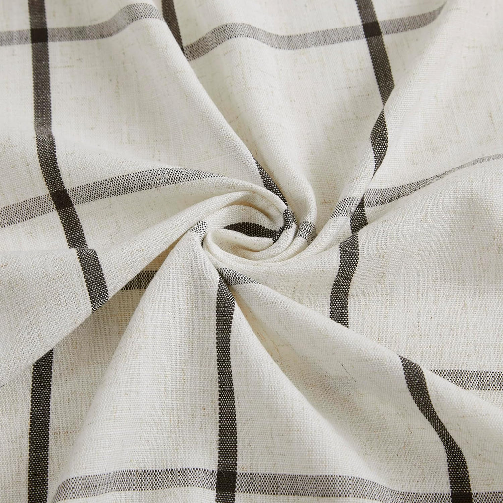 Black Plaid Pinch Pleat Semi Sheer Checkered Linen Blended Window Curtain Drape 95 Inch for Farmhouse Living Room