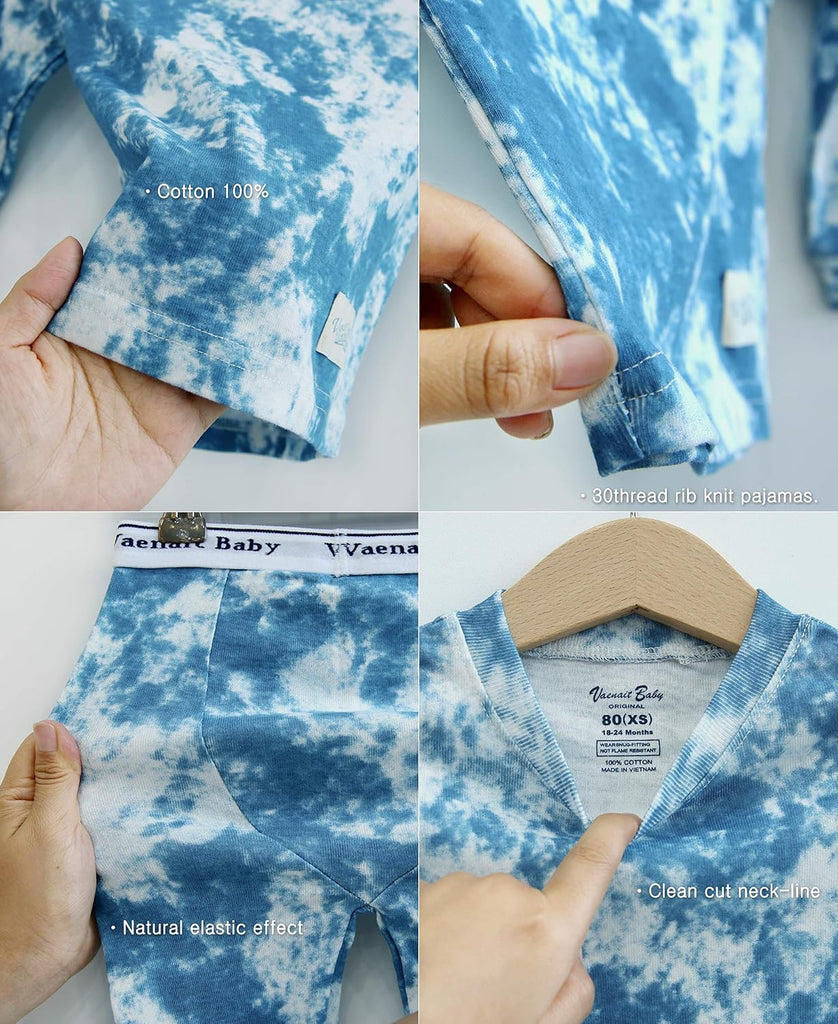12M- Toddler Kids Boys Girls 100% Cotton Marbling Tiedye Sung Fit Sleepwear Pajamas 2pcs Pjs Set