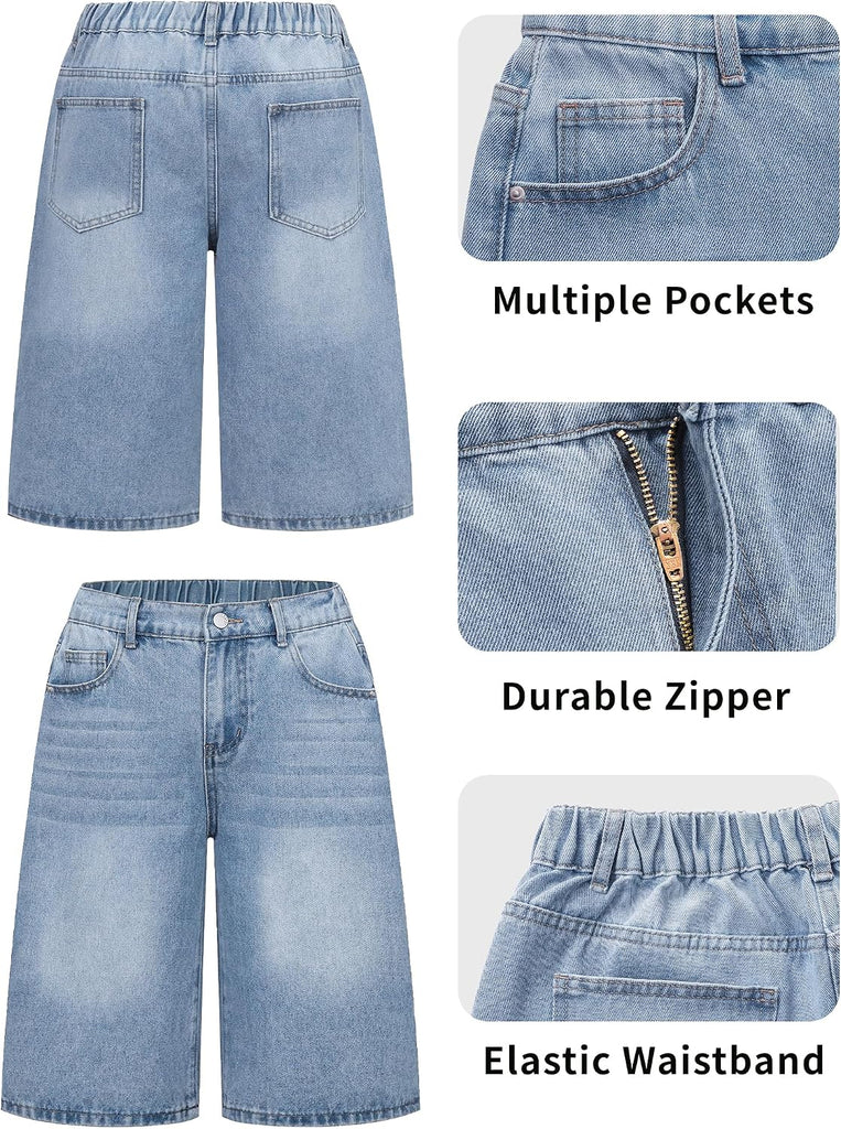 Girls Jean Shorts High Waisted Wide Leg Baggy Denim Shorts for Teen Trendy Y2k Vintage Bermuda Jorts