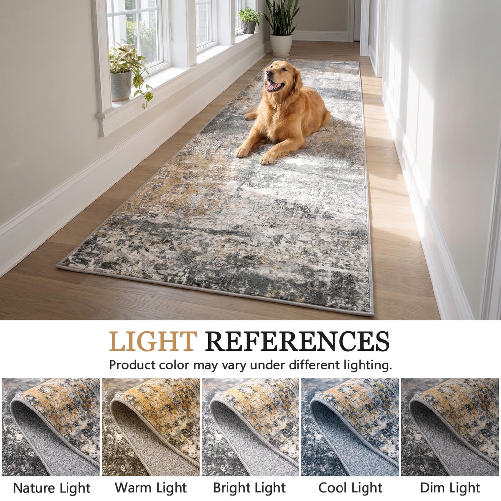 Hallway Washable Runner Rug Soft Non Slip Carpet Runner, Gray/Orange