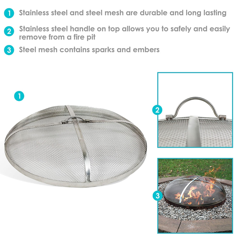 Stainless Steel Fire Pit Spark Screen Cover, Heavy Duty, 30-Inch