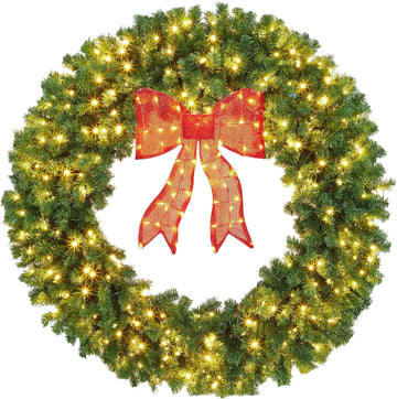 48in Pre-Lit Artificial Christmas Wreath with Bow