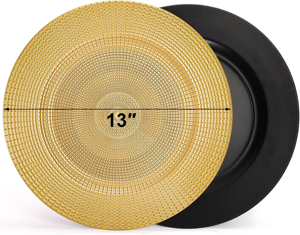 Gold Charger Plates for Dinner Plates, 13" Round Plastic Chain Shaped Charger Service Plates, Decorative - Set of 12