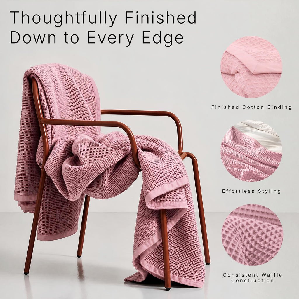 Certified 55"X60" Throw 100% Organic Cotton Waffle Blanket-Light Rose
