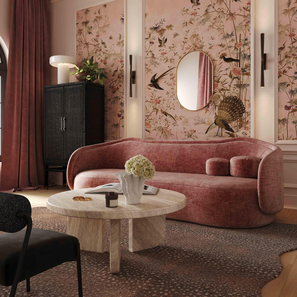 Circe Cream Textured Velvet Sofa (Mauve)