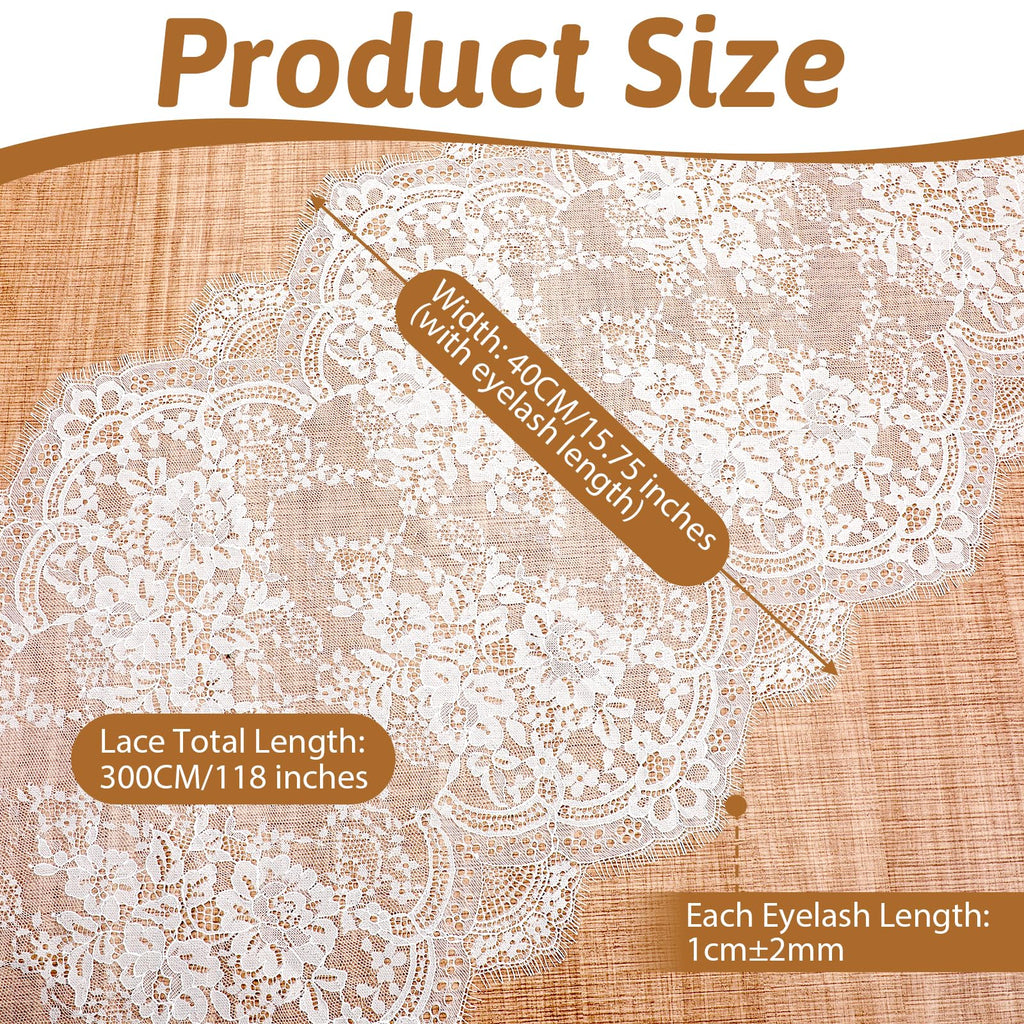 Floral Embroidered Laces Fabric, 15.75" Wide 3 Yard White Eyelash Lace Fabric Lace Ribbon, Laces Trim Ribbon for