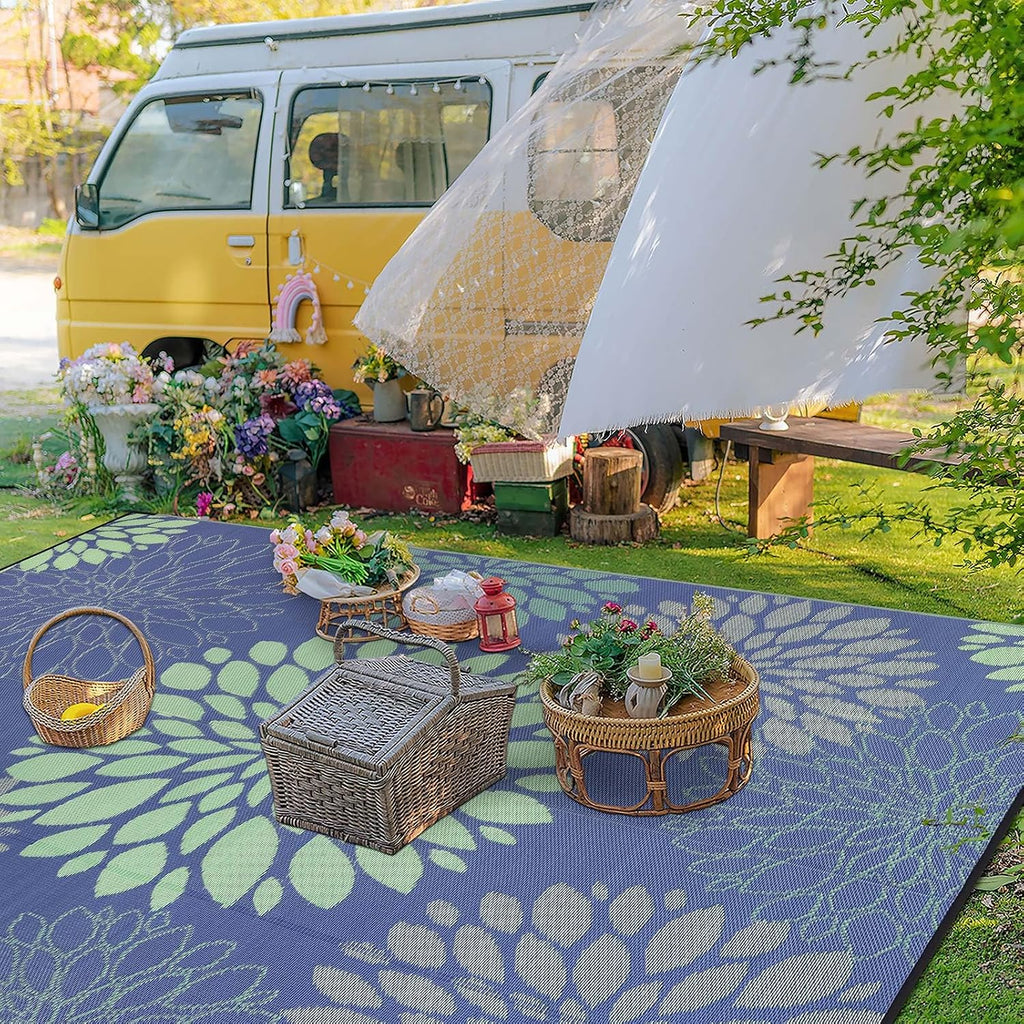 Waterproof Outdoor Rug 9x12, Reversible Plastic Straw Patio Rug, Portable Indoor Outdoor RV Camping Mat Carpet for