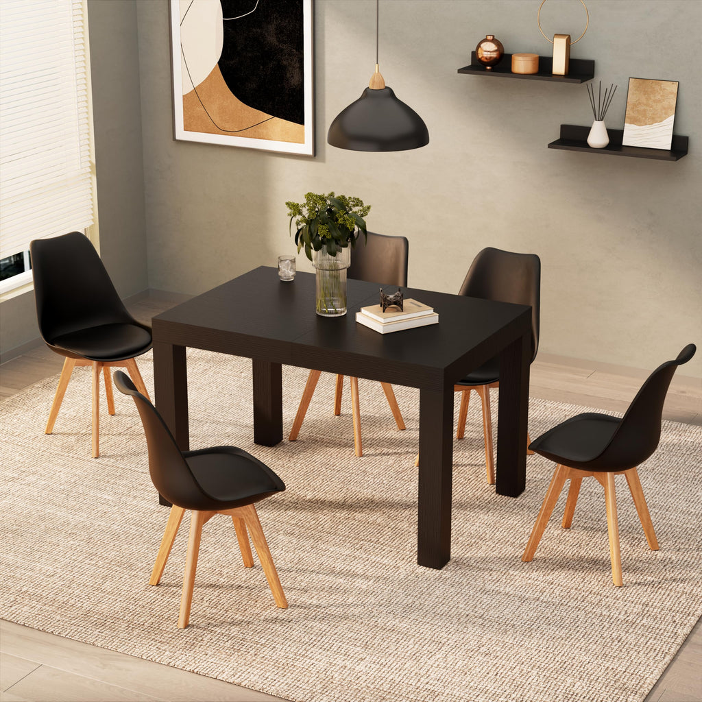 First Extendable Table, 47.2(78.7) x31.5 in, Ashwood Black, for 6-8 People, Expandable Dining Table, Italian