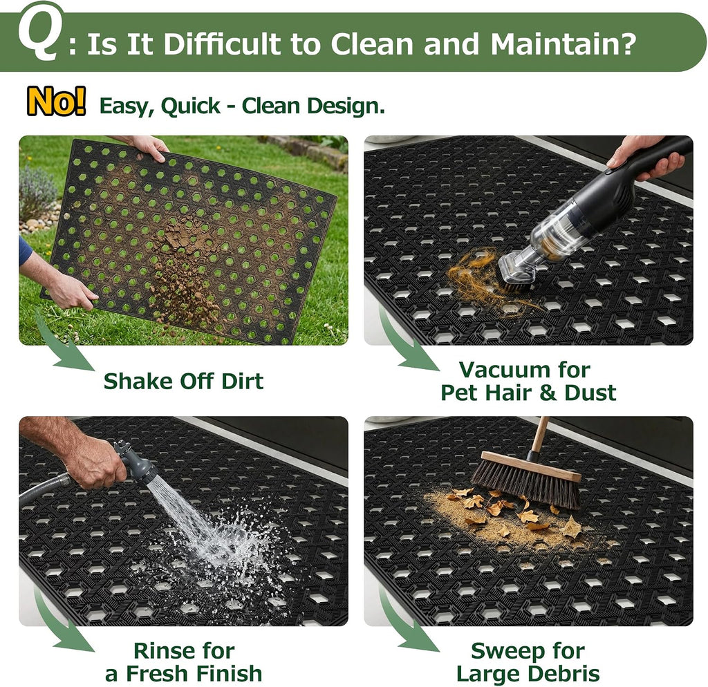 Front Door Mat Outside Entrance 24x36, Heavy Duty TPE Rubber Doormat with Drainage, Non Slip Low Profile Dirt Trapper