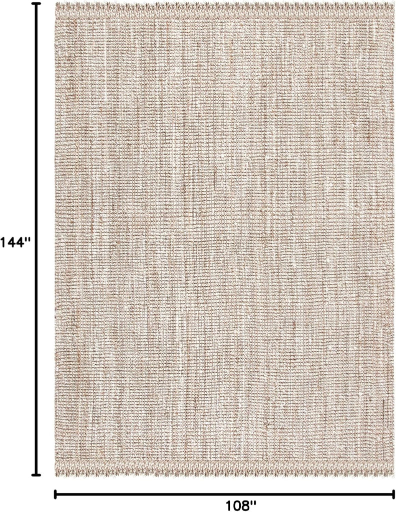 Natural Fiber Area Rug - 9' x 12', Grey & Beige, Handmade Woven Fringe Jute