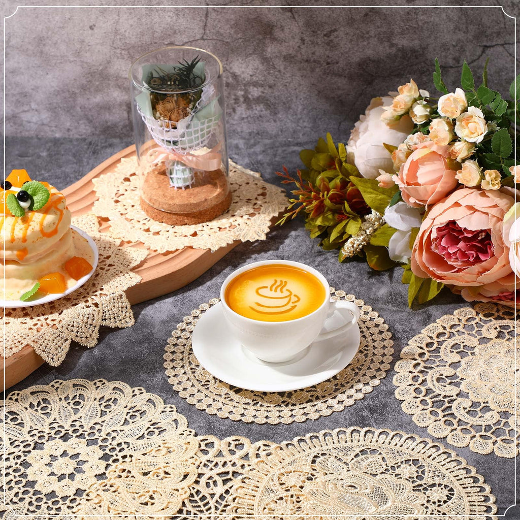 18 Pcs 8 Inch Lace Doilies for Tables, Beige Crochet Lace Placemat