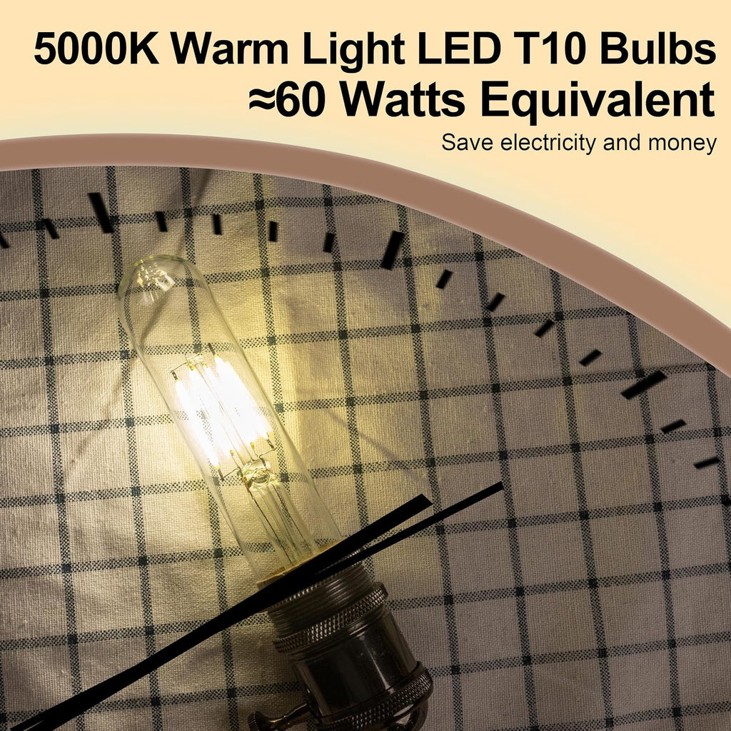 T10 Tubular Led Bulbs 60w Equivalent, Dimmable 5.25 Inch Led Tube Bulb, E26 T30 Edison Tubular Clear Light Bulbs