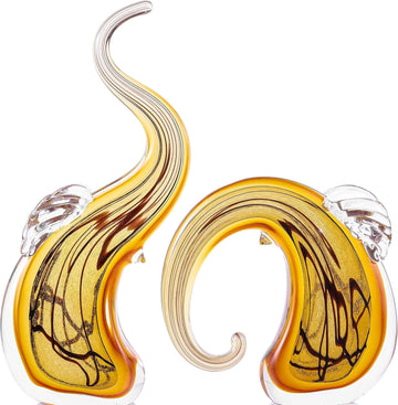 Hand Blown Elephant Statues Set - Luxury Sculptures Home Decor Art Glass Ornament Animal Collectible (Gold) - Set of 2