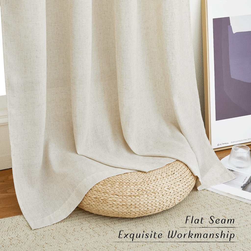 Extra Long Linen Curtains 132 inches Long, Grommet Privacy Added Thick Burlap with Light Filtering Semi Sheer Window