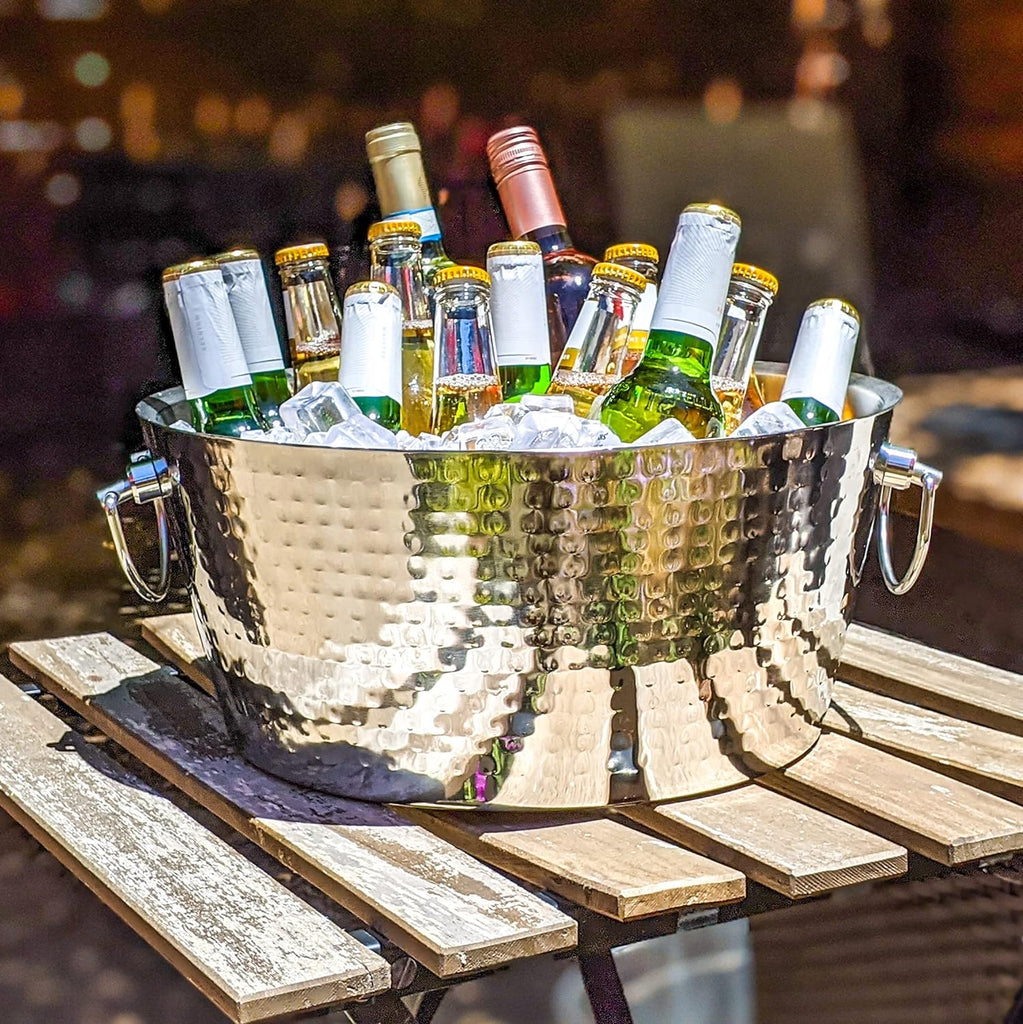 Insulated Hammered Stainless Steel Beverage Tub & Ice Bucket, 12QT