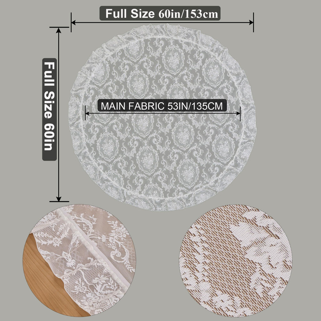 White Lace Tablecloth, Floral 60" Round Table Cloth
