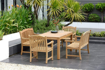 Geneve 5-Piece Patio Rectangular Dining Table Set | Certified Teak | Ideal for Outdoors and Indoors