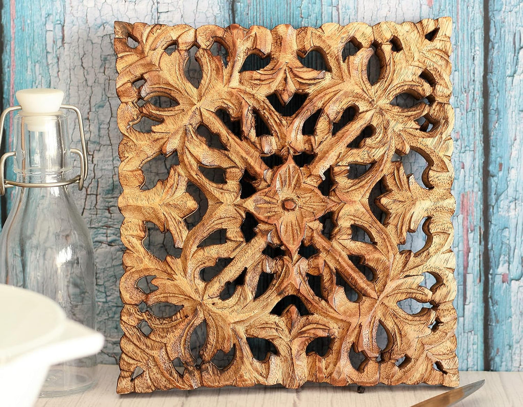 Wooden Mandala Design Trivet for Hot Dishes Plates & Pots Holder Hot Pad & Dining Table Décor Cookware Heat - Set of 2