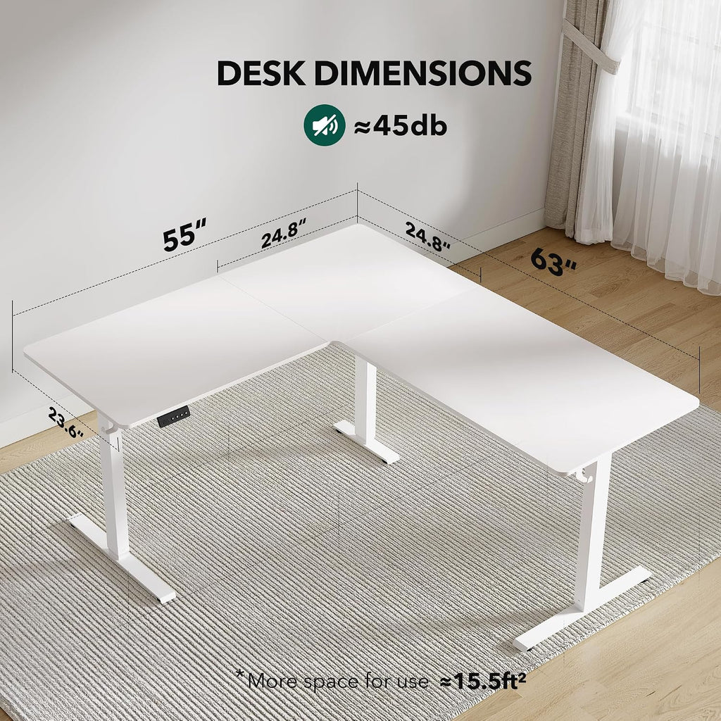 63" x 55"L Shaped Standing Desk, Electric Stand up Corner Computer Desk, Sit Stand Home Office Desk with Splice