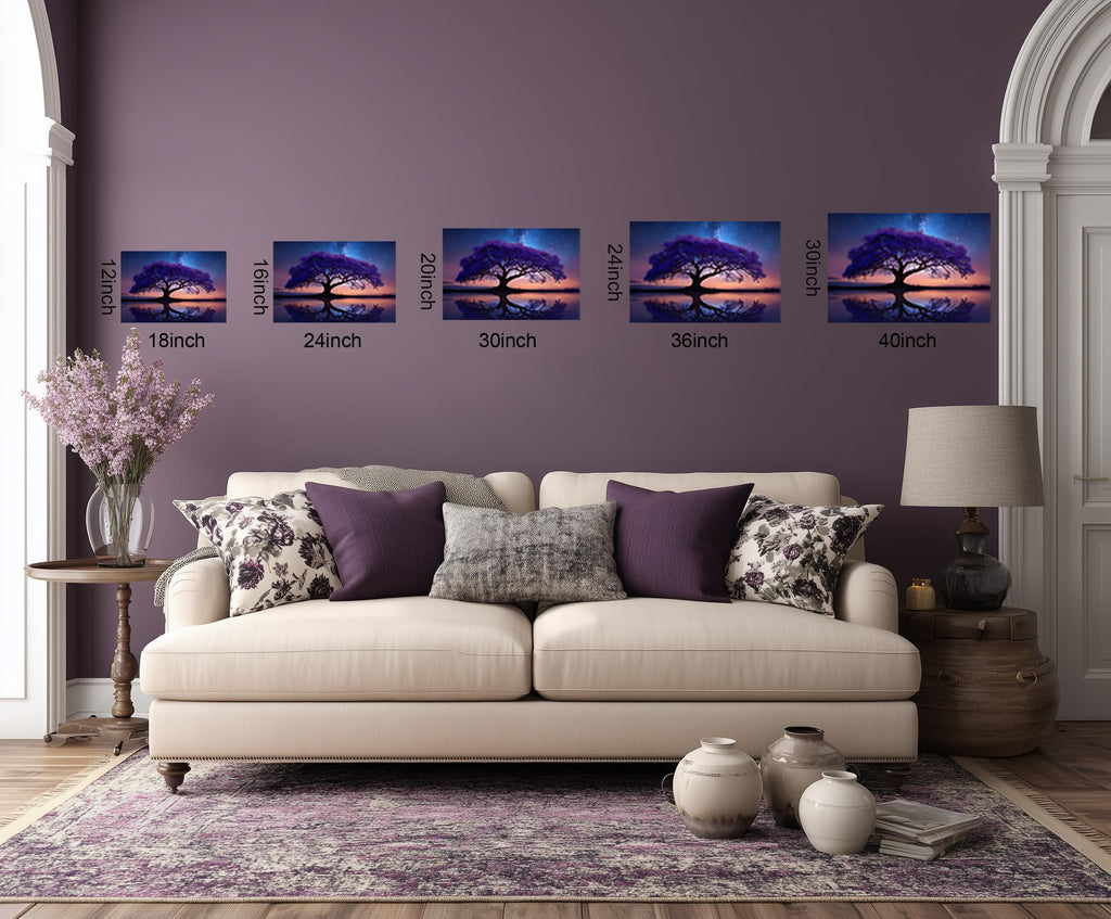 1 Panel Purple Wall Art Purple Pictures Wall Decor Abstract Nature Tree Landscape Picture Starry Night Forest Scenery