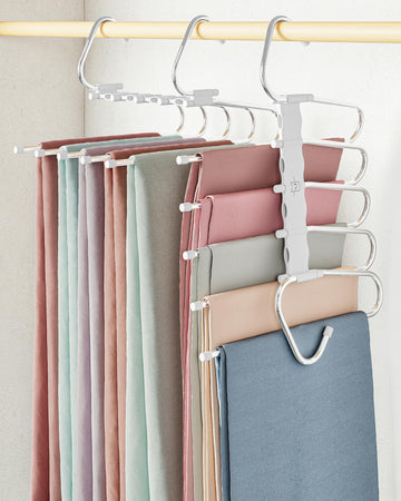 Pants Hangers Space Saving - 4 Pack - Non-Slip Multi-Layer Space Saving Hangers - Multifunctional Clothing Rack for