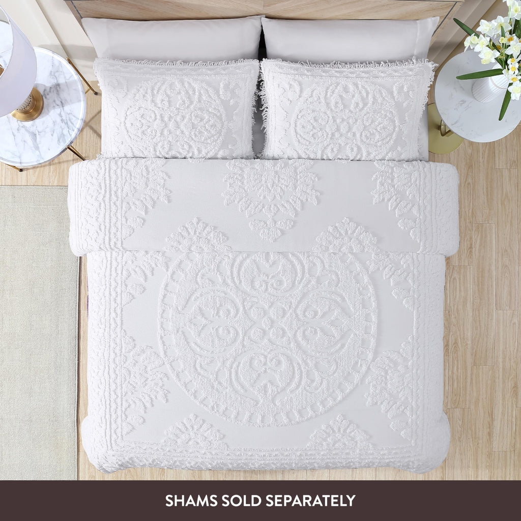 Medallion King Cotton Chenille Bedspread, White