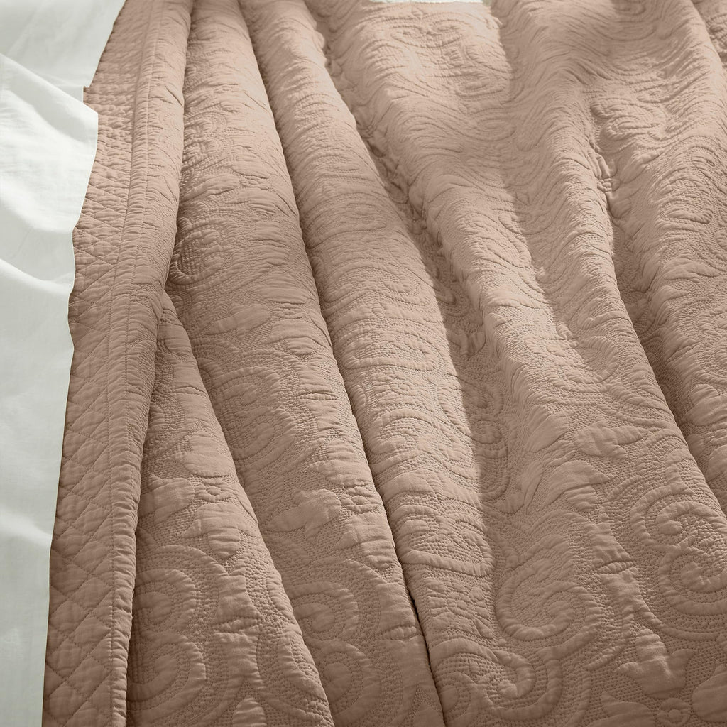 100% Cotton Scalloped Quilt Set, Sand Soft Lightweight Cotton Bedspread Coverlet, 3 Pieces Reversible