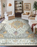 Area Rugs Washable Non-Slip, Floral Vintage Distress Print Pattern Medallion Carpet for Living Room Bedroom