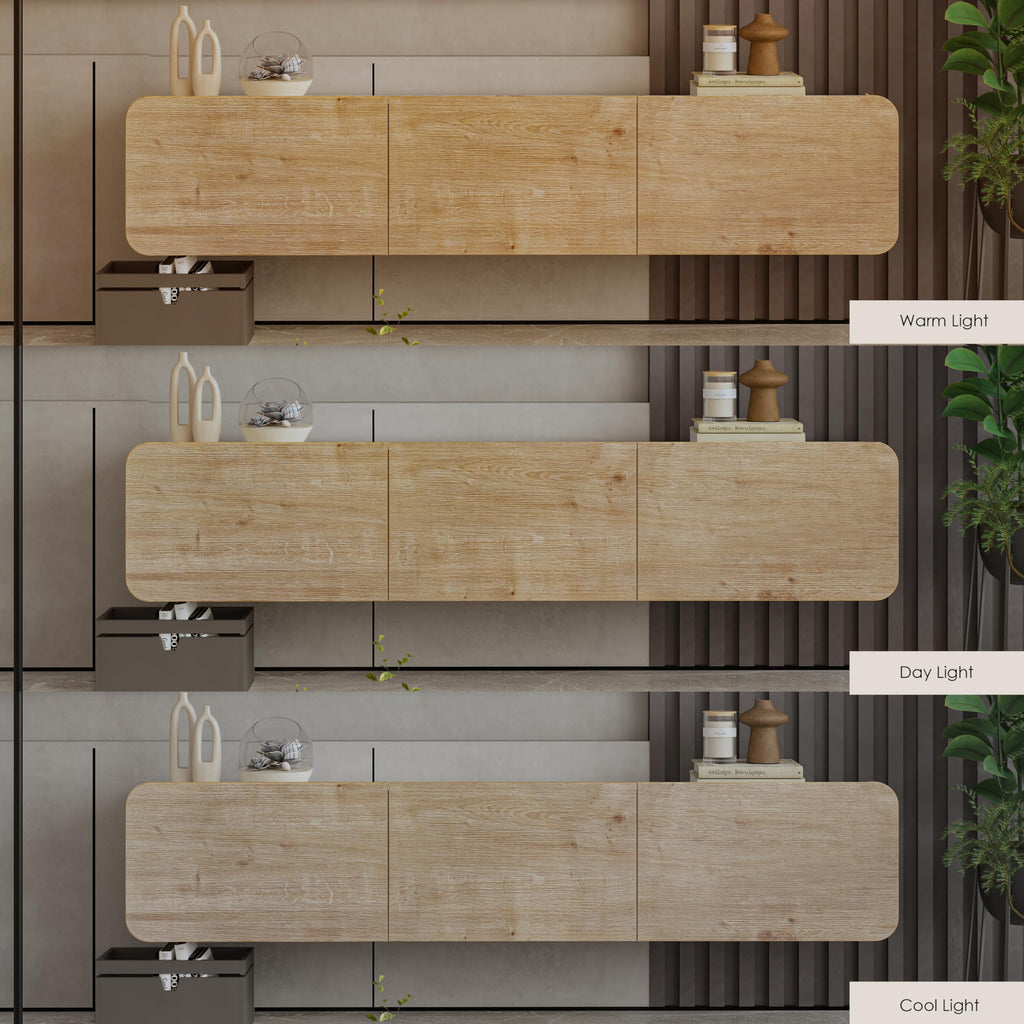 Mobili Modern Floating TV Stand Wall Mounted for 80 Inch TV, Oak Entertainment Center and TV Stands, Entertainment