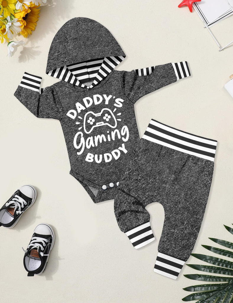 Baby Boy Clothes Outfits Grey Hooded Bodysuit Set Fall Clothes Infant