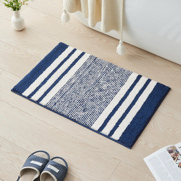 Navy Blue Striped 24"x16" Non Slip Washable Bath Mat