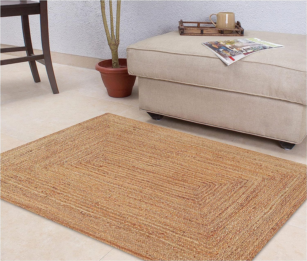 Jute Braided Area Rug, 8x10 Feet (96x120 Inches) - Rustic Vintage Braided Reversible Rectangular Rug, Shag Rugs