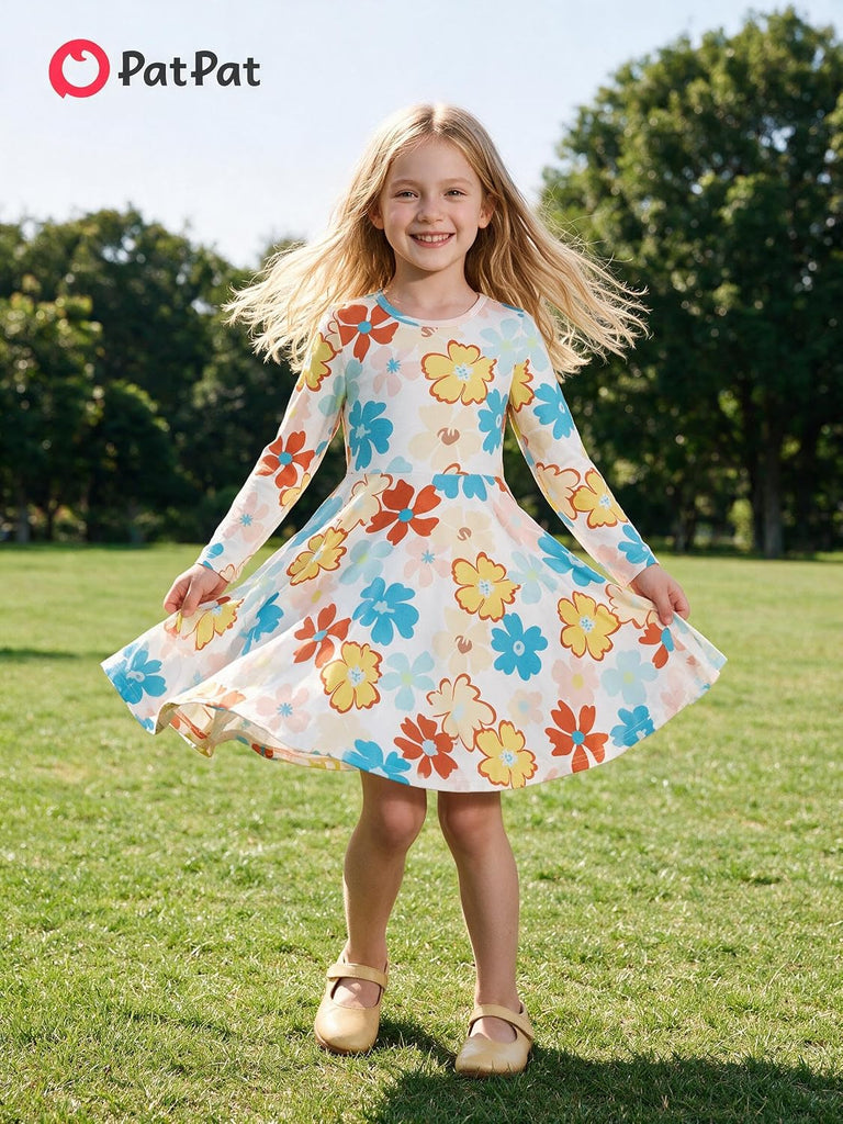 Girls Long Sleeve A Line Skater Dress Casual Everyday Outfit