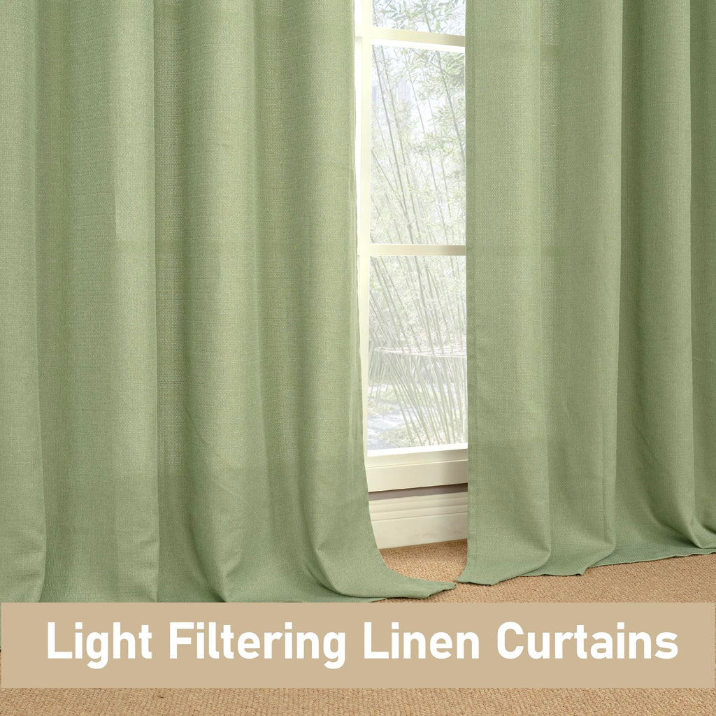 Extra Wide Sage Green Linen Bedroom Curtains 84 Inches Long